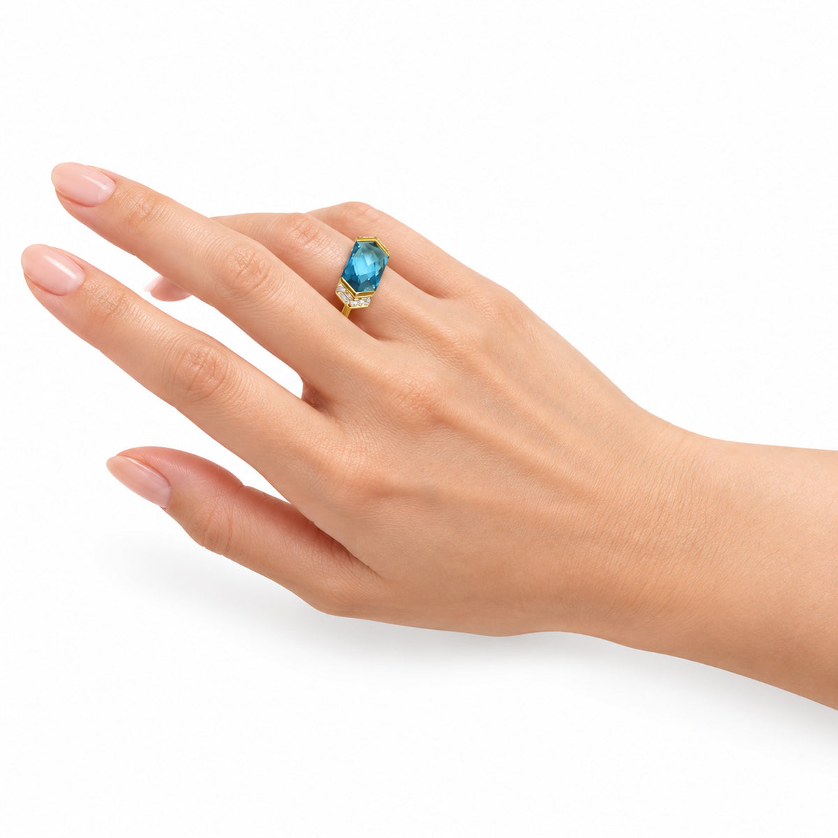14k Swiss Blue Topaz & Diamond Ring