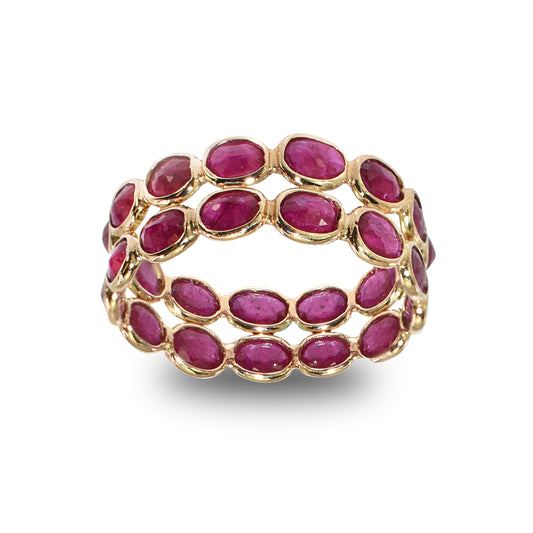 14k Ruby Two Row Oval Shaped Ring