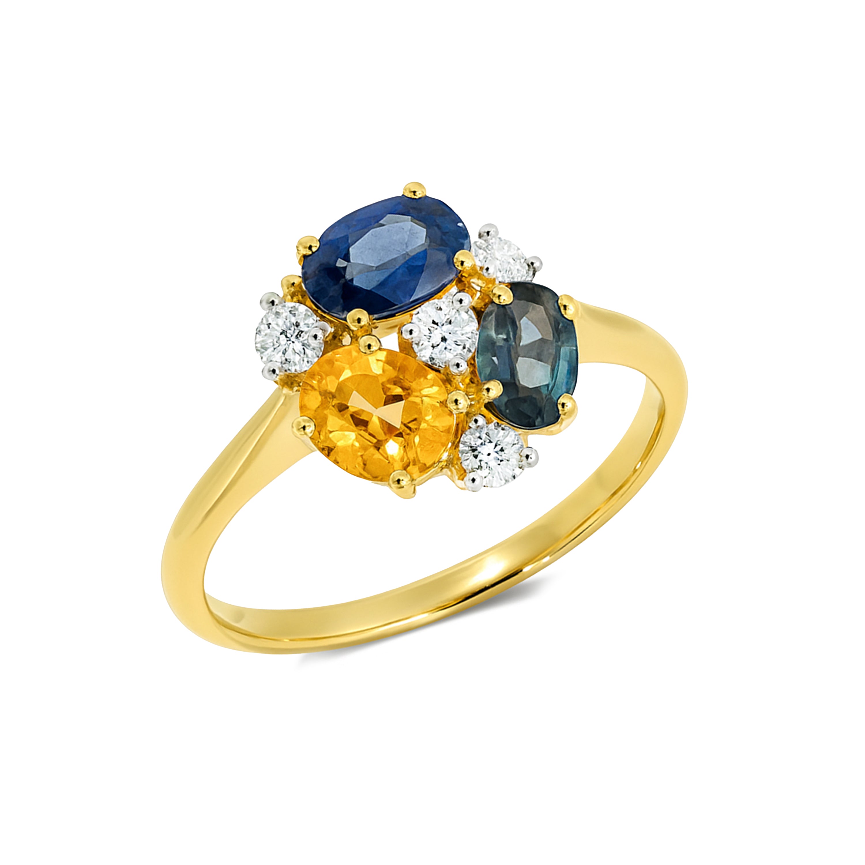 14k Multi Sapphire Diamond Flower Cluster Ring