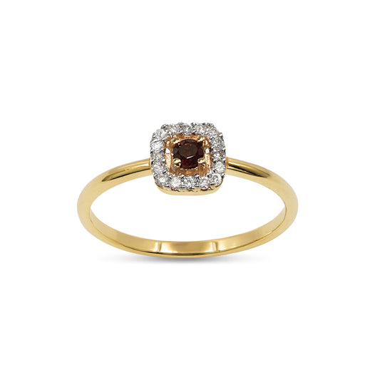 14k Garnet Diamond Princess Cut Ring