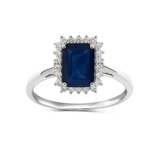 14k White Gold Sapphire Diamond Square Cut Ring