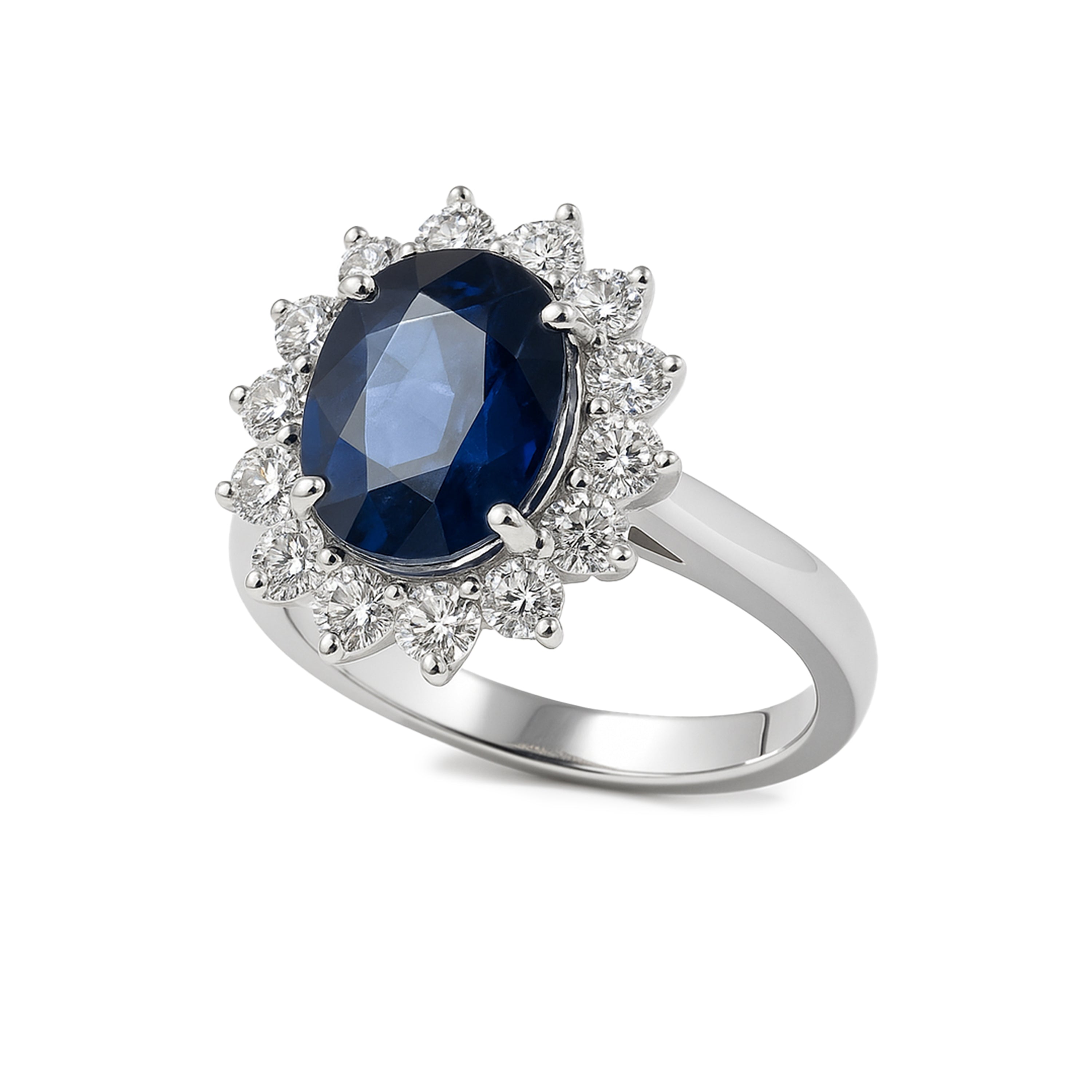 14k White Gold Sapphire Diamond Oval Cut Ring