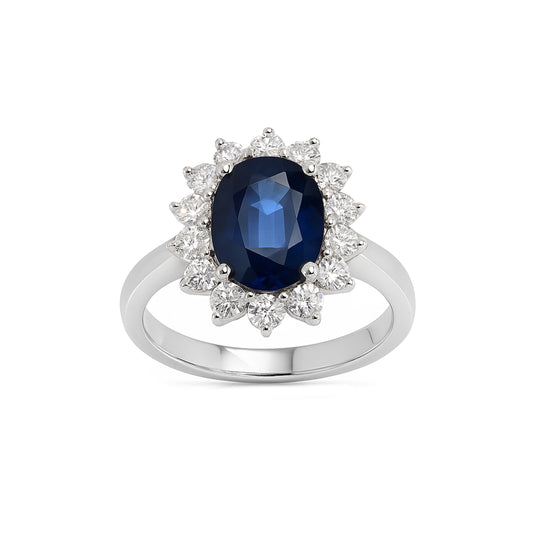 14k White Gold Sapphire Diamond Oval Cut Ring
