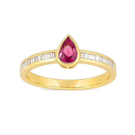 14k Ruby Diamond Pear Shape Bezel Ring