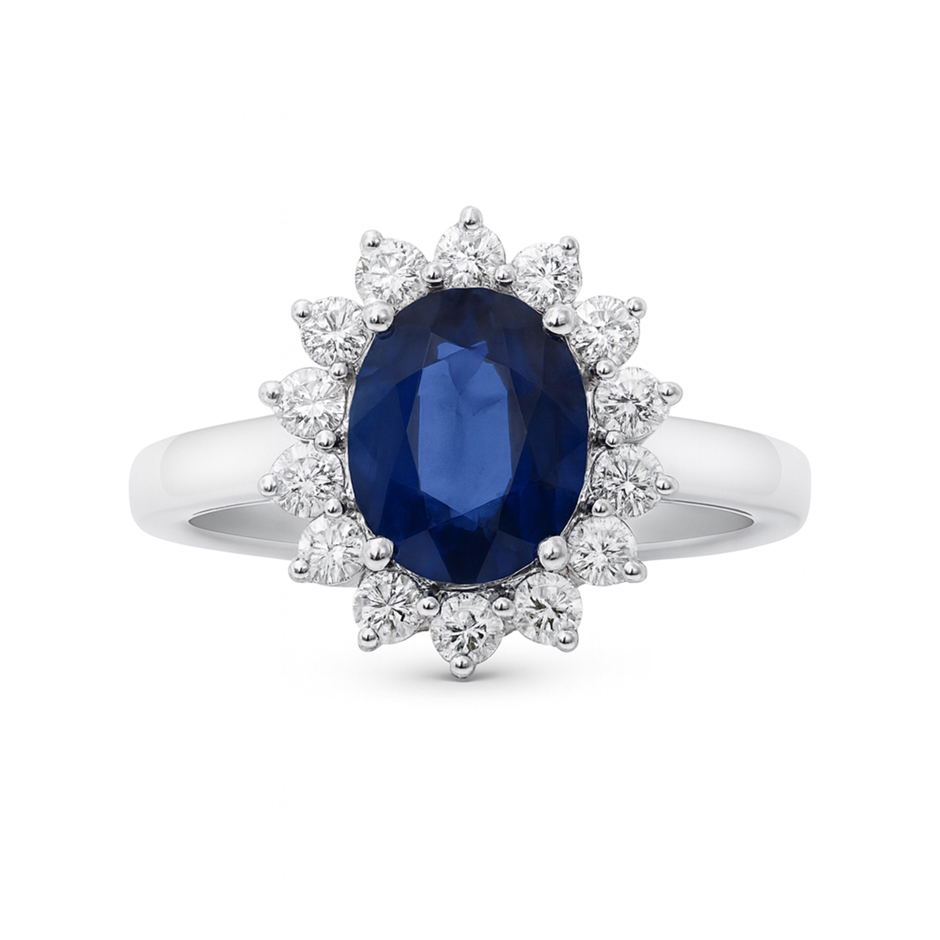 14k White Gold Sapphire Diamond Oval Cut Ring