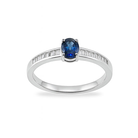 14k White Gold Sapphire Diamond Oval Prong Ring
