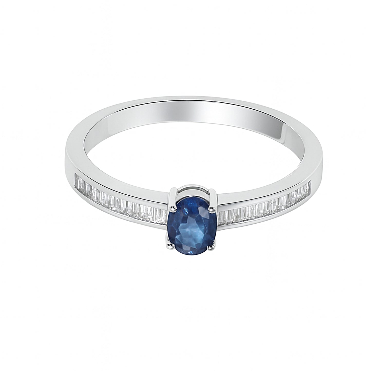 14k White Gold Sapphire Diamond Oval Prong Ring