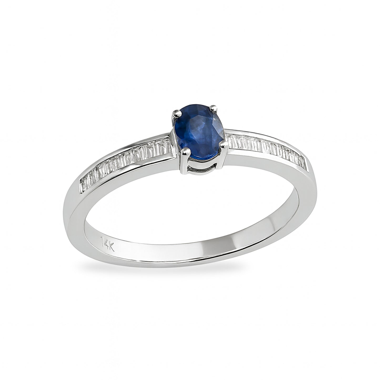 14k White Gold Sapphire Diamond Oval Prong Ring
