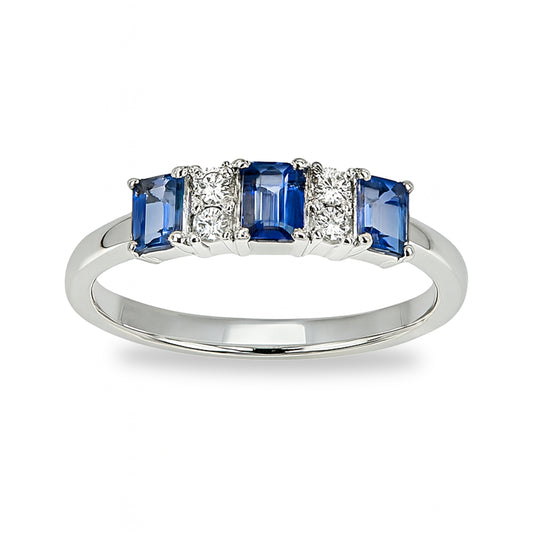 14k White Gold Sapphire Diamond Multi Stone Ring