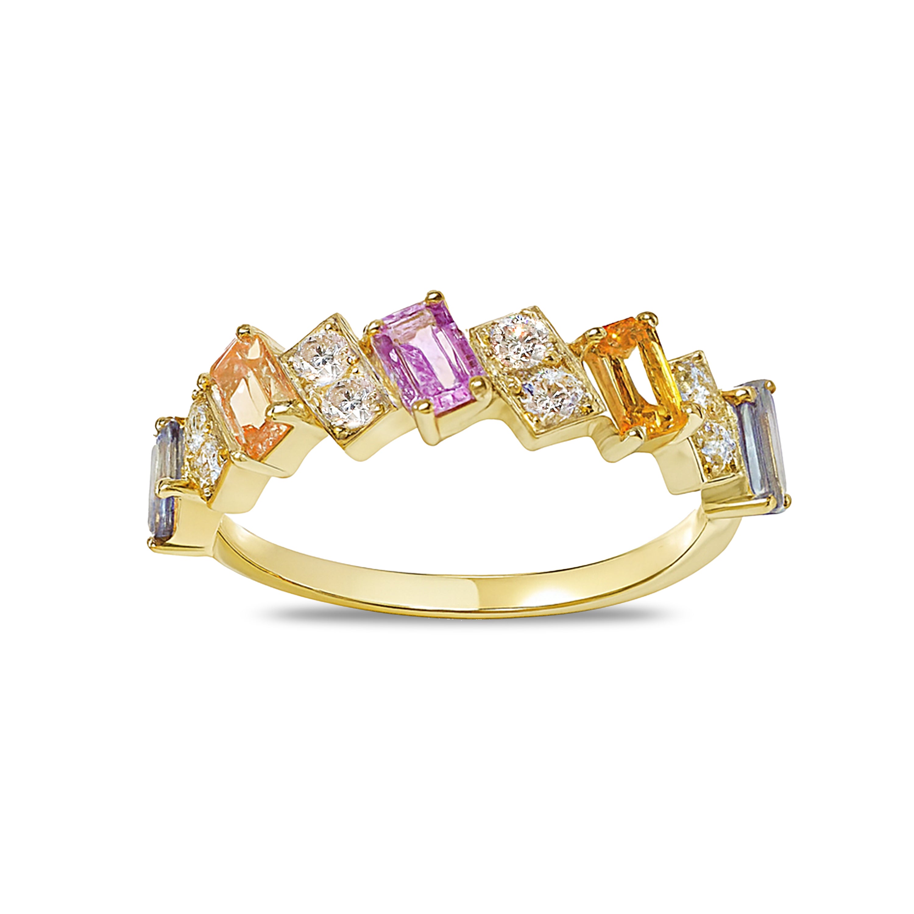 14k Multiple Sapphire Diamond Baguette Ring