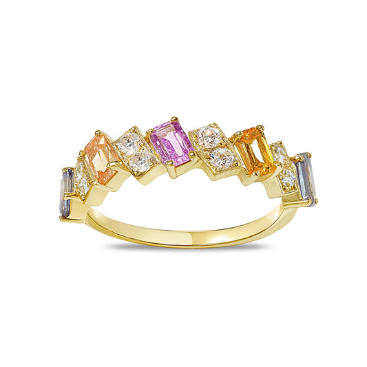 14k Multiple Sapphire Diamond Baguette Ring