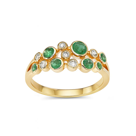14k Emerald Diamond Circles Ring