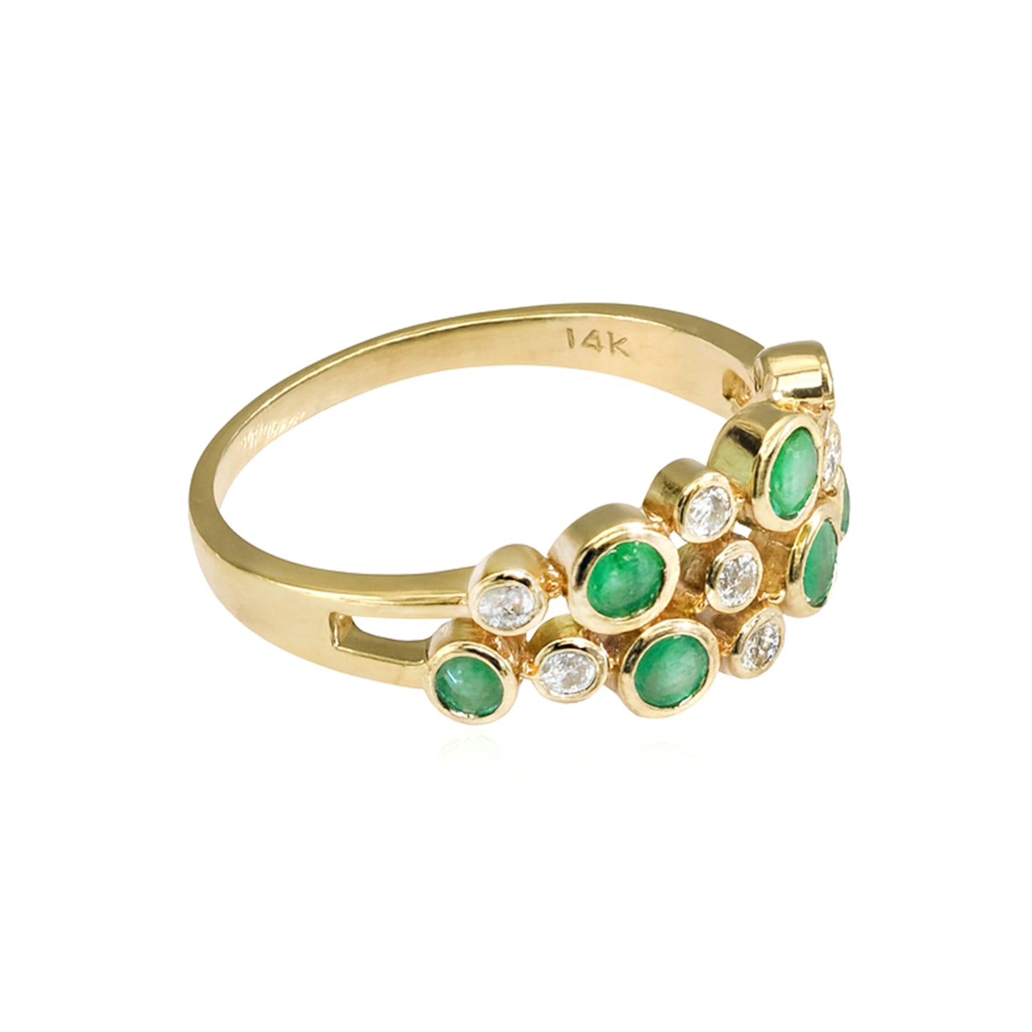 14k Emerald Diamond Circles Ring