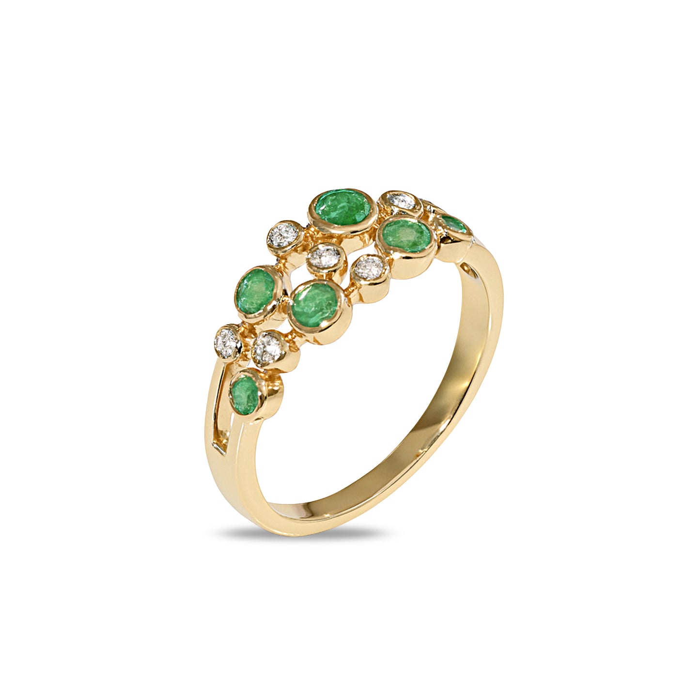 14k Emerald Diamond Circles Ring