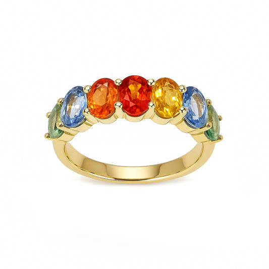 14k Multi Sapphire Round Ring