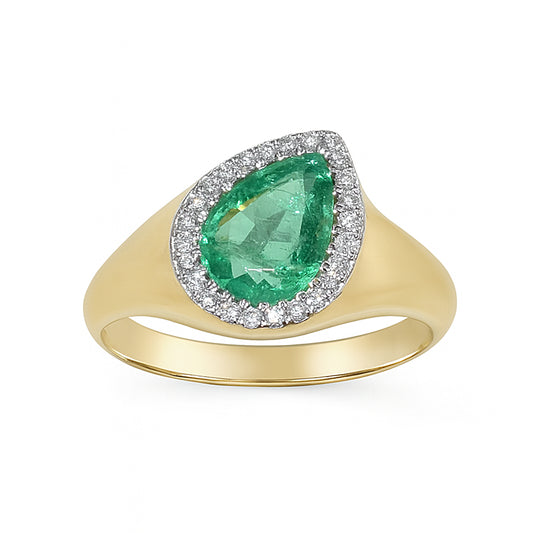 14k Emerald Diamond Pear Shape Ring