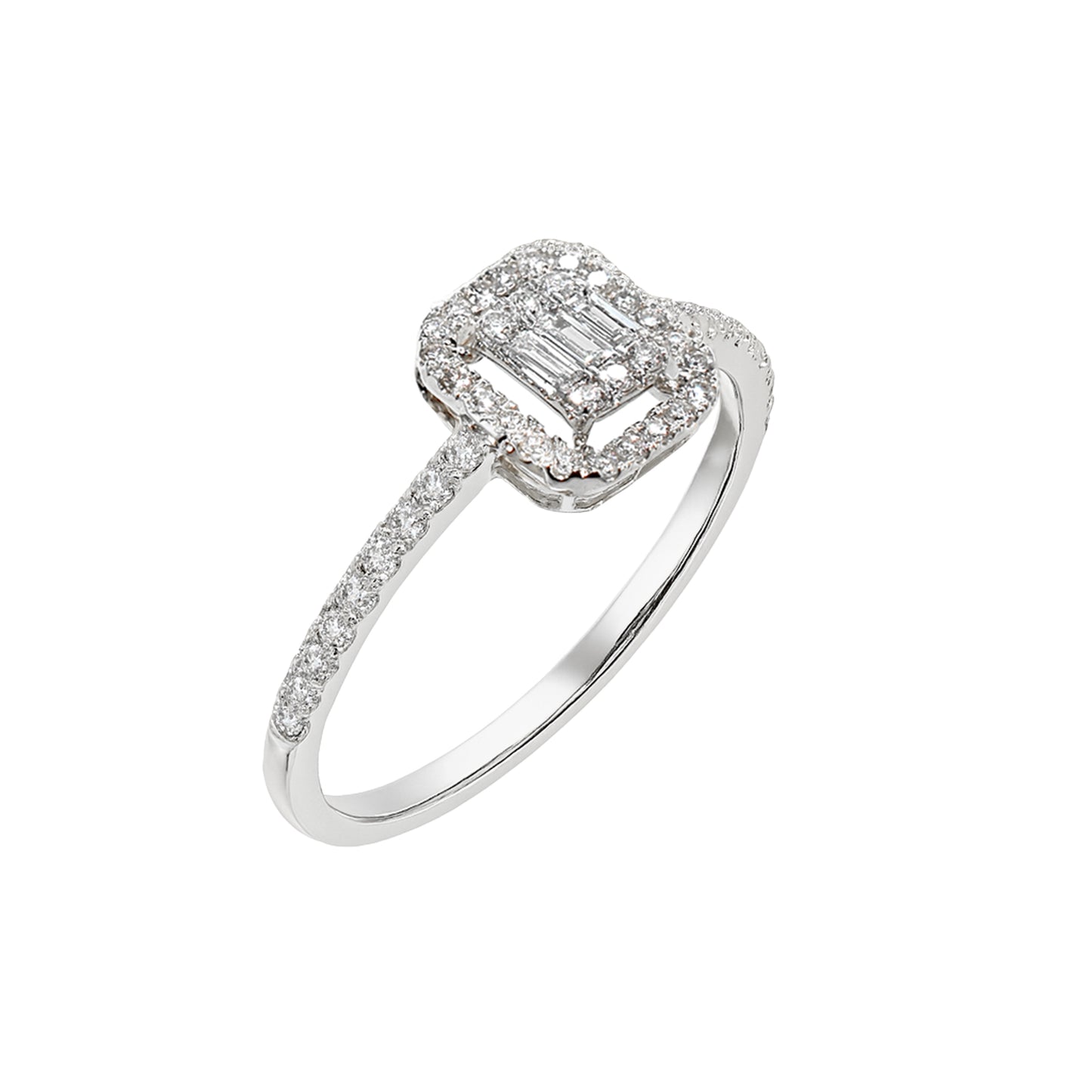 14k White Diamond Square Ring