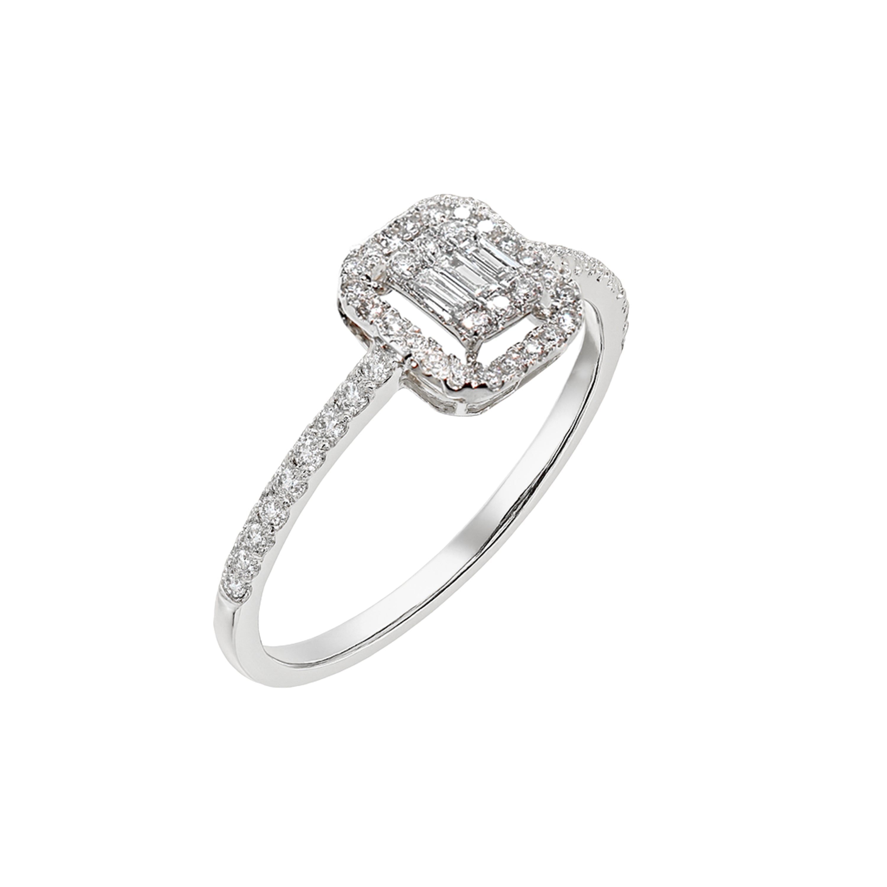 14k White Diamond Square Ring