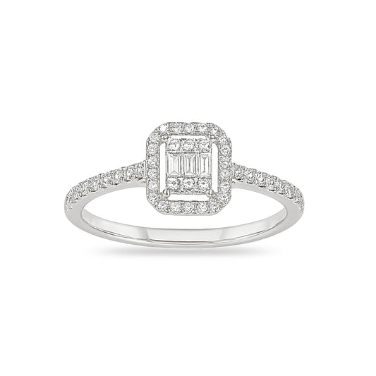 14k White Diamond Square Ring
