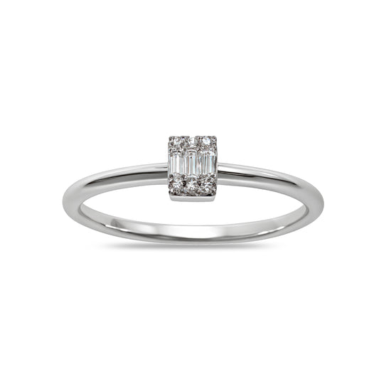 14k White Gold Diamond Rectangle Cut Ring