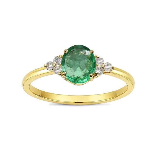 14k Emerald Diamond Oval Ring