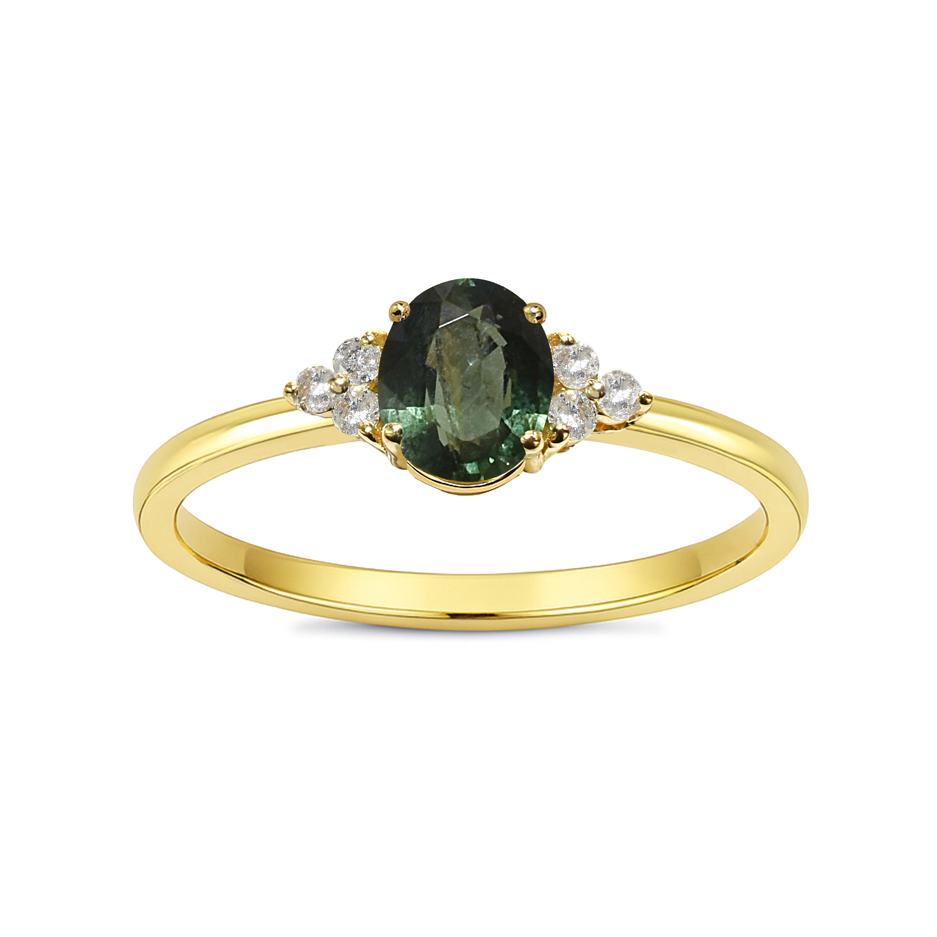 14k Green Sapphire Diamond Oval Ring