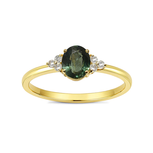 14k Green Sapphire Diamond Oval Ring