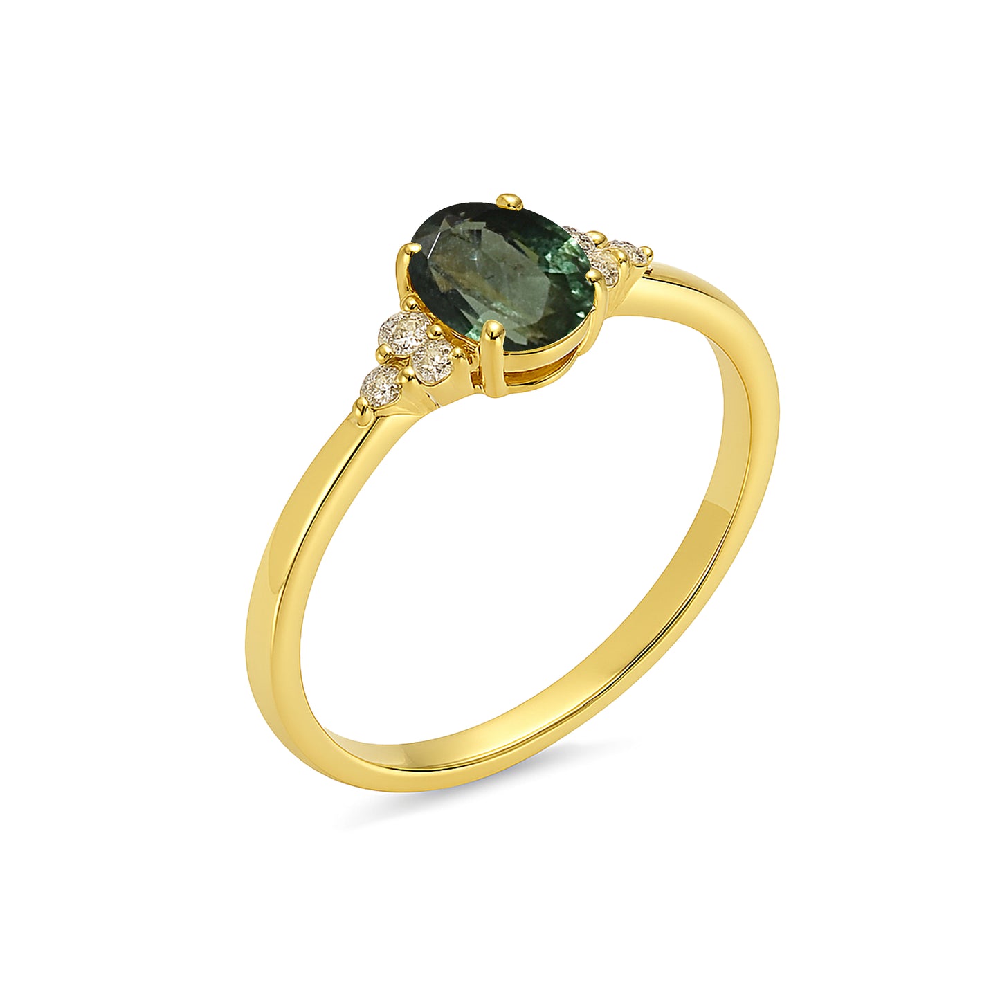 14k Green Sapphire Diamond Oval Ring