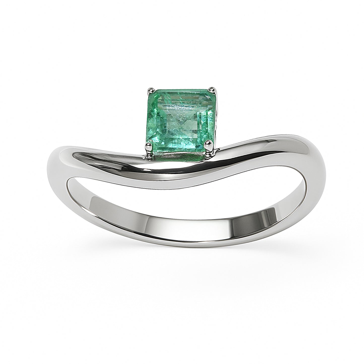 14k White Gold Emerald Square Cut Ring