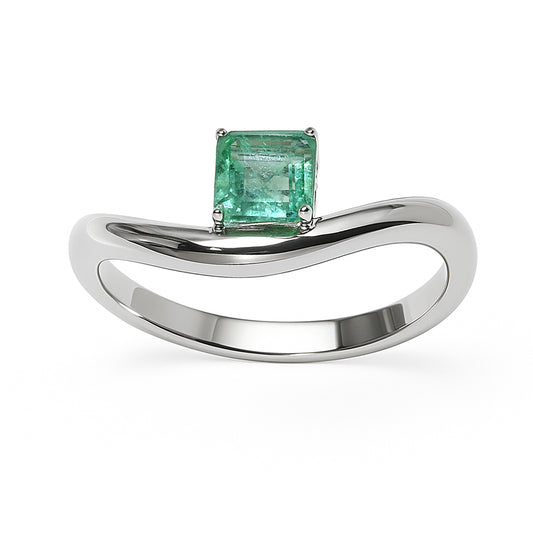 14k White Gold Emerald Square Cut Ring