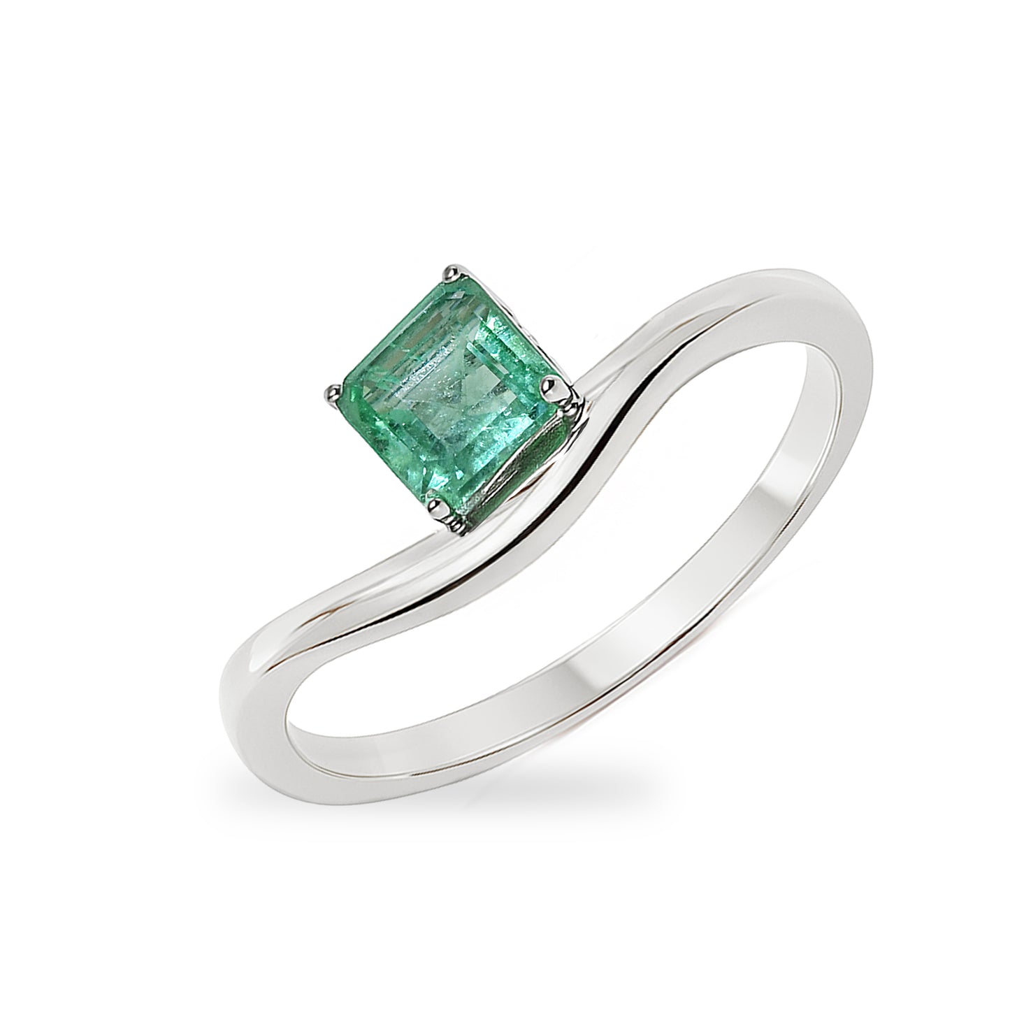 14k White Gold Emerald Square Cut Ring