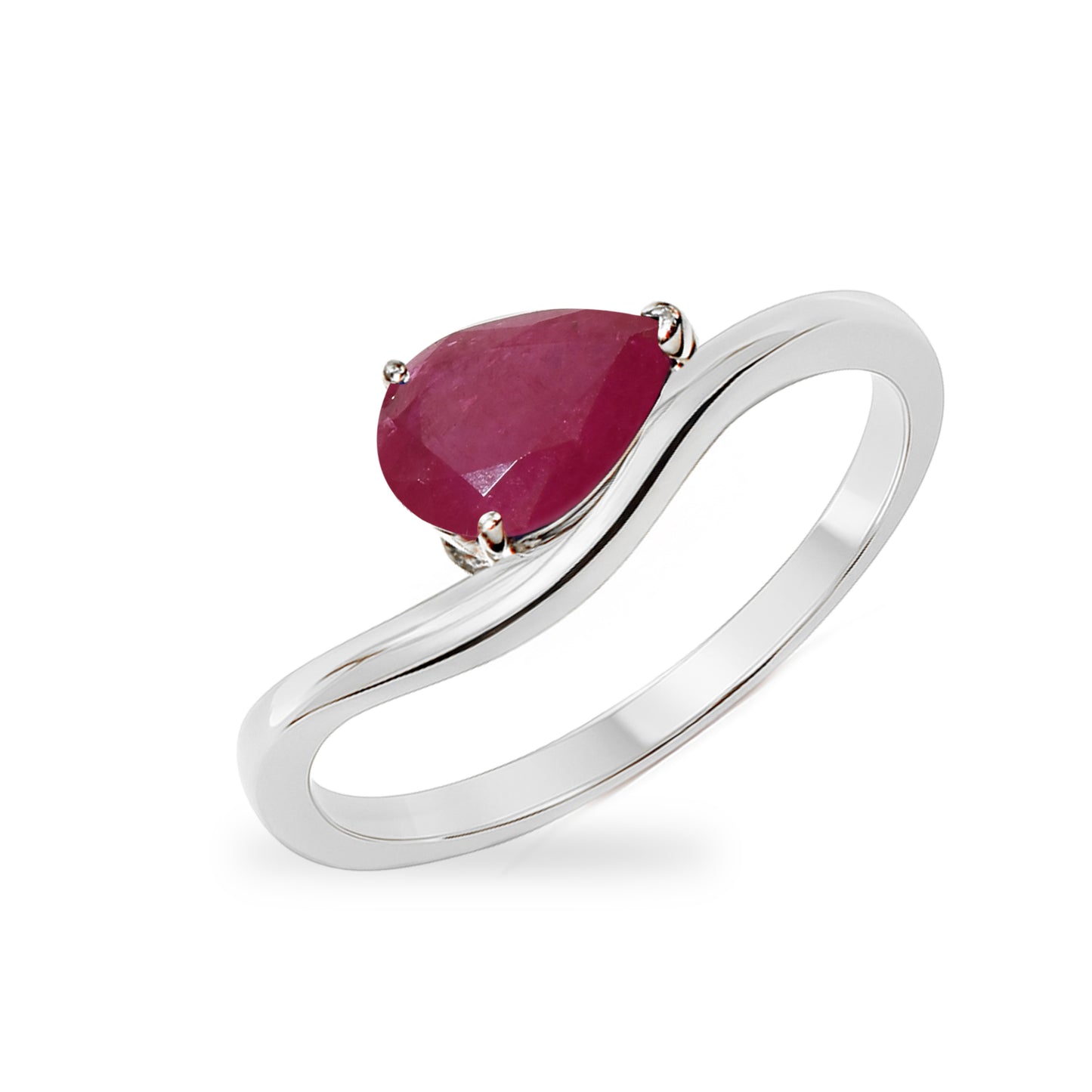 14k White Gold Ruby Pear Cut Ring