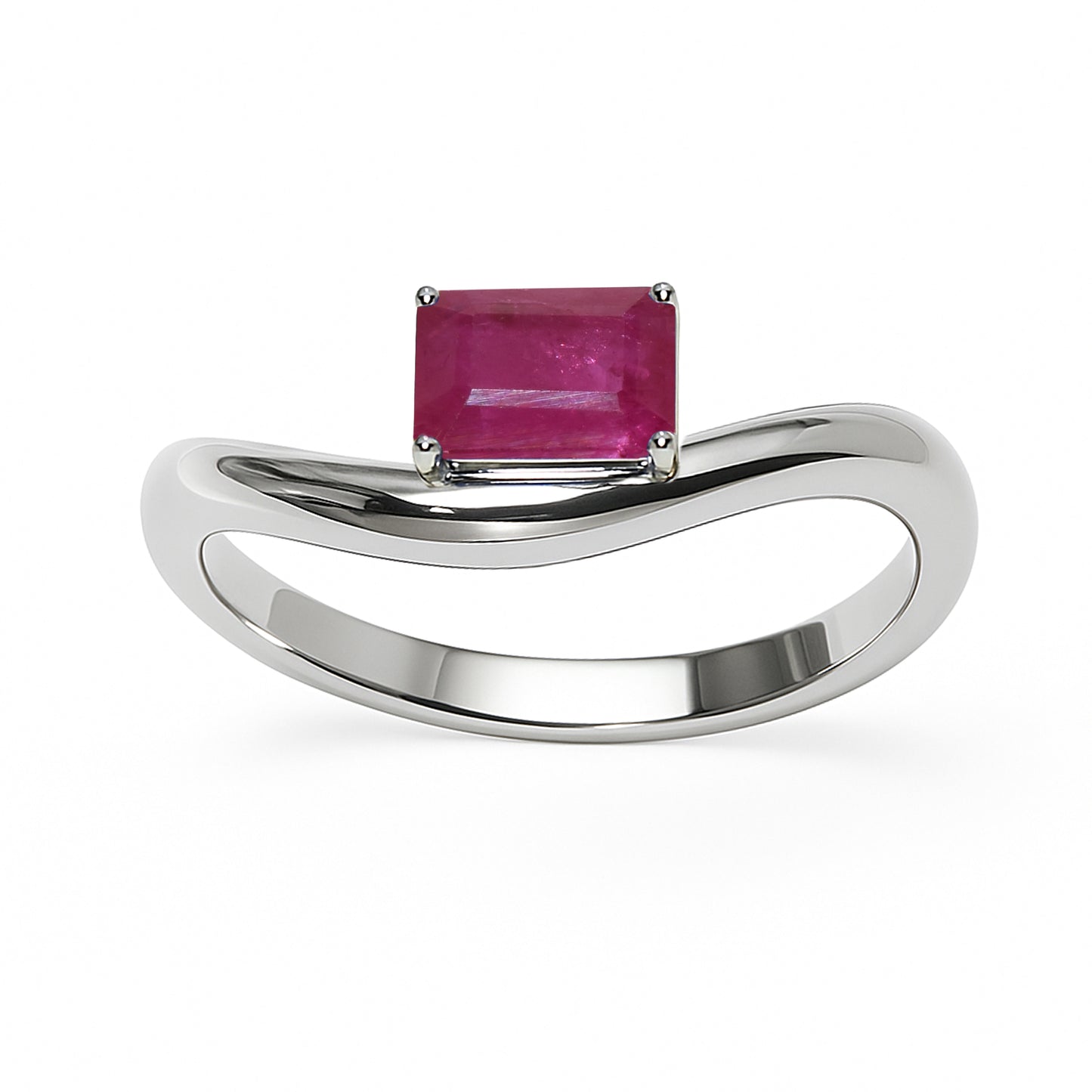 14k White Gold Ruby Rectangle Cut Ring
