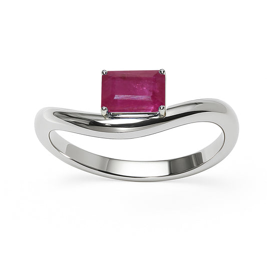 14k White Gold Ruby Rectangle Cut Ring