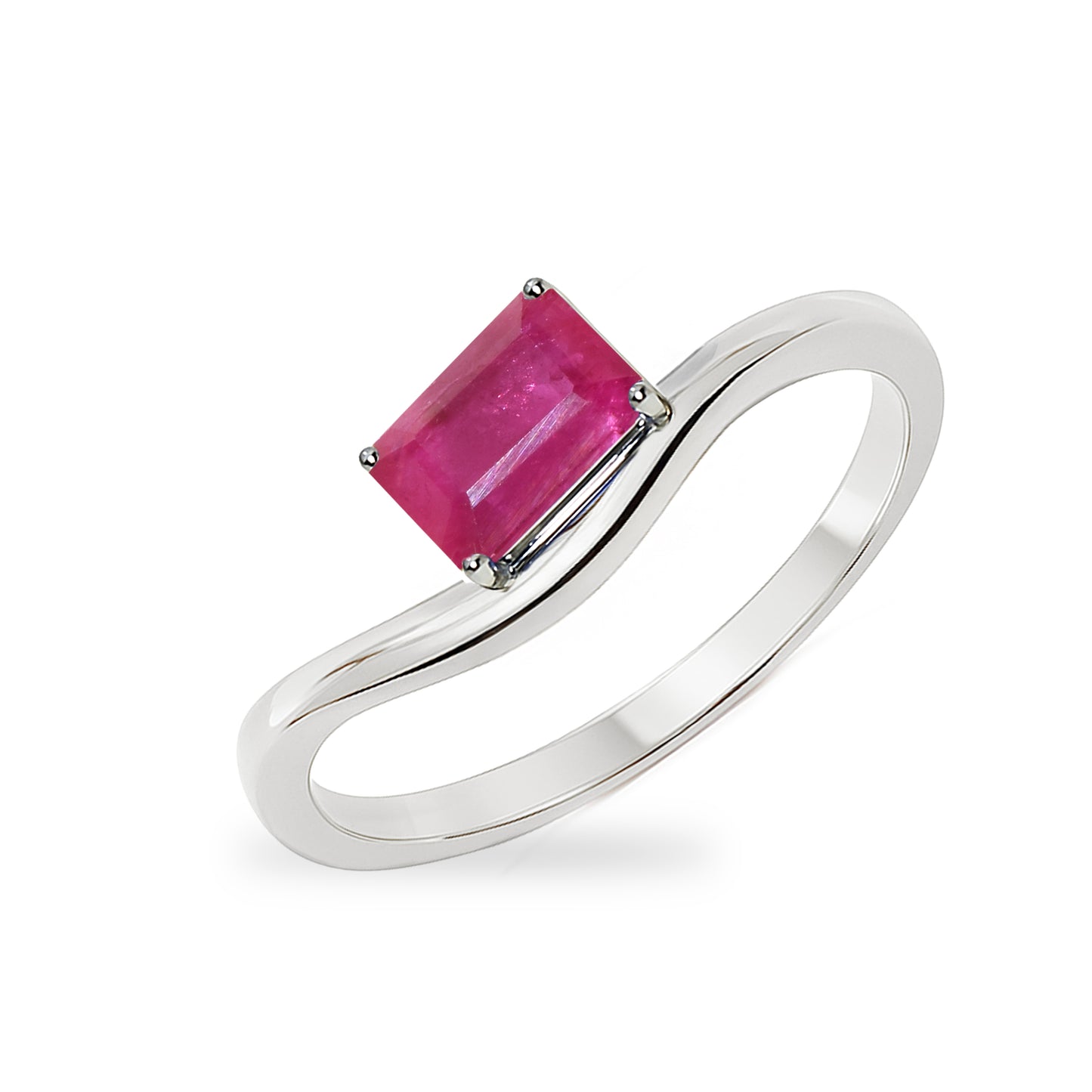 14k White Gold Ruby Rectangle Cut Ring