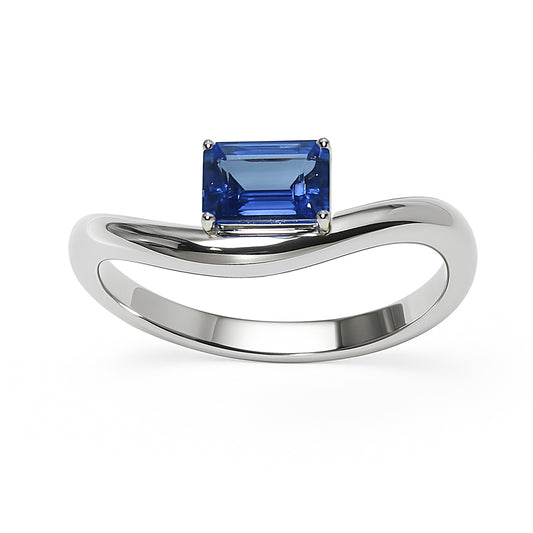 14k White Gold Sapphire Square Cut Ring