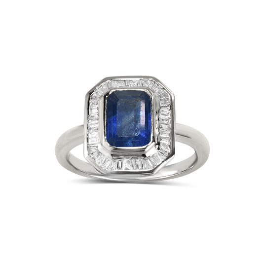 14k Sapphire Diamond Emerald Cut Ring