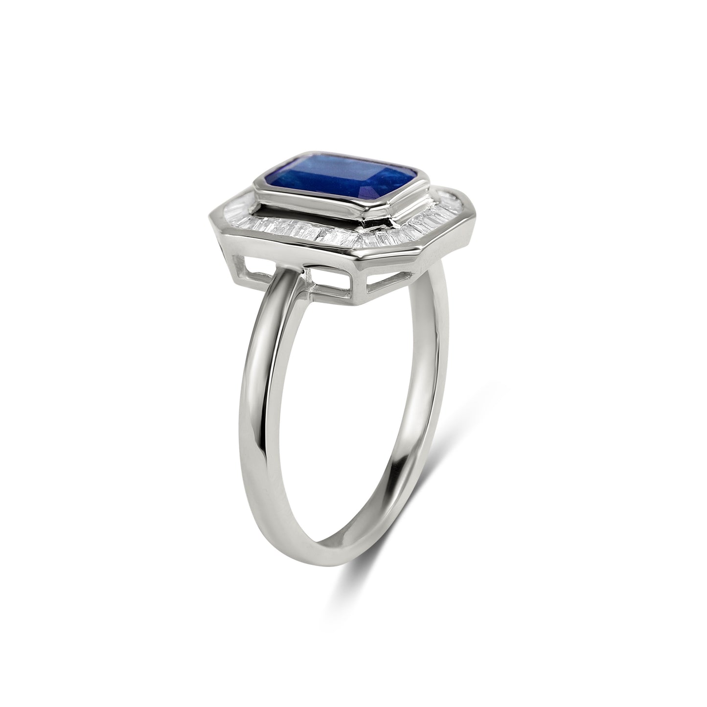 14k Sapphire Diamond Emerald Cut Ring