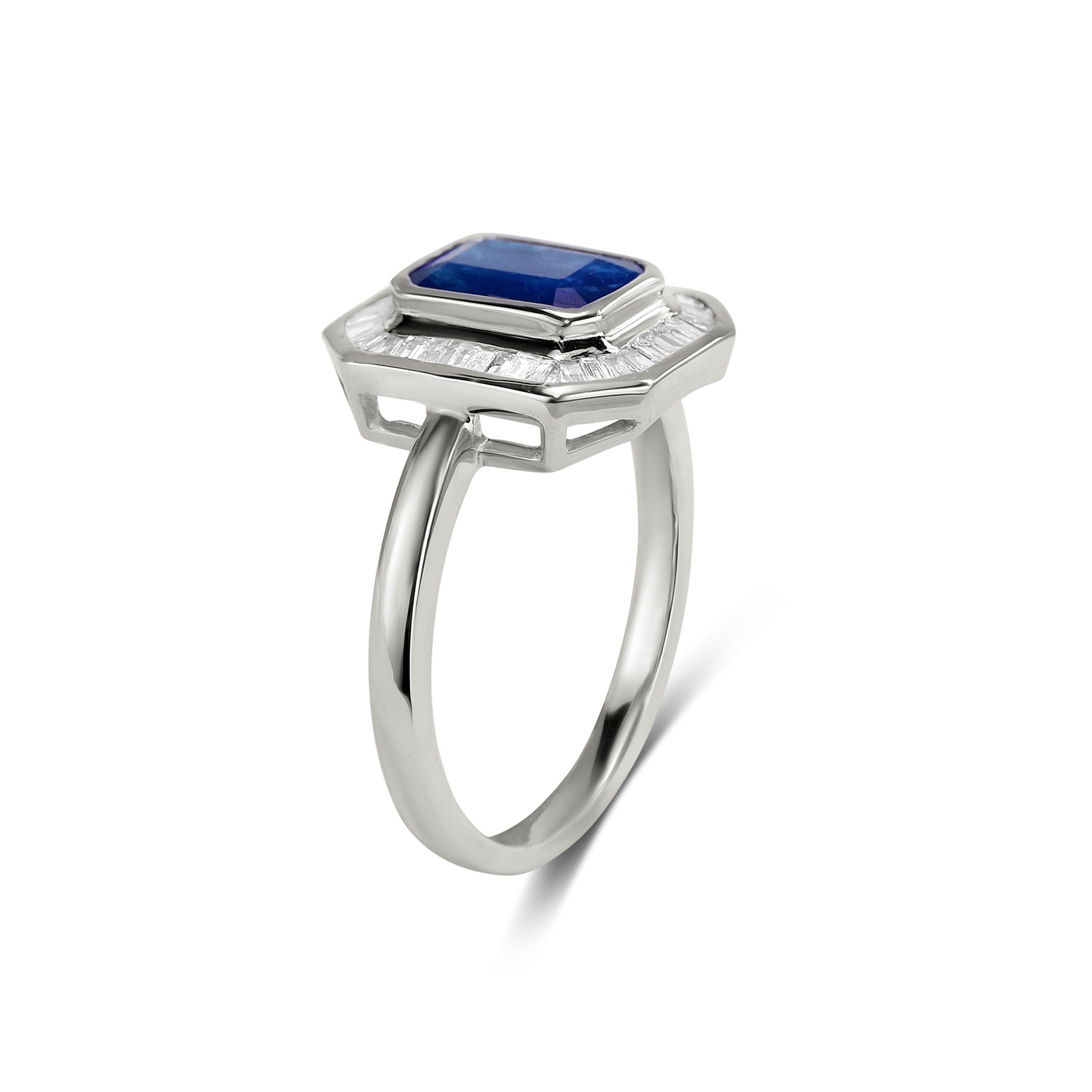14k Sapphire Diamond Emerald Cut Ring