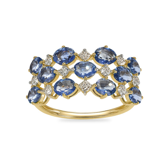 14k Sapphire Diamond Oval Cluster Ring