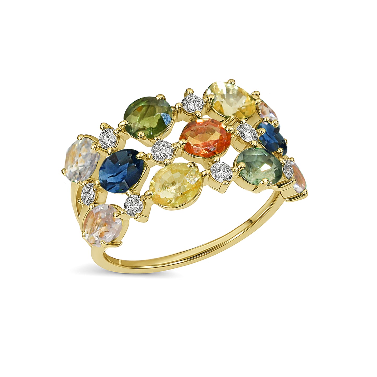 14k Multi Sapphire Diamond Oval Cluster Ring