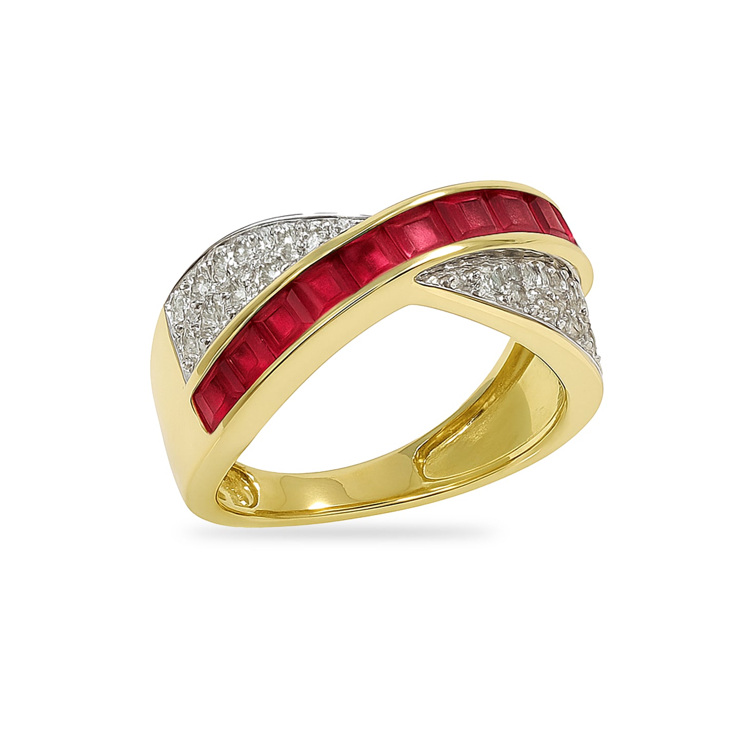 14k Ruby Diamond Crossover Channel Ring