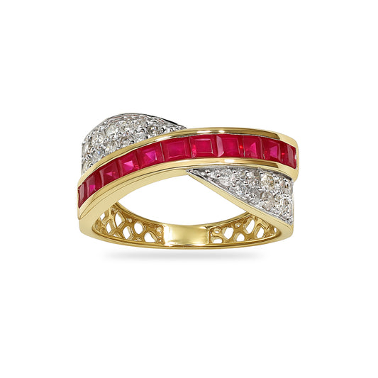 14k Ruby Diamond Crossover Channel Ring