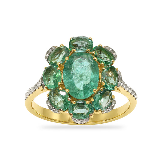 14k Emerald Diamond Flower Cluster Ring