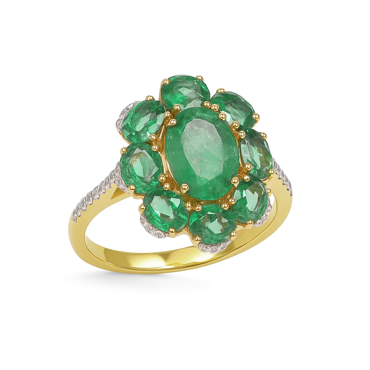 14k Emerald Diamond Flower Cluster Ring