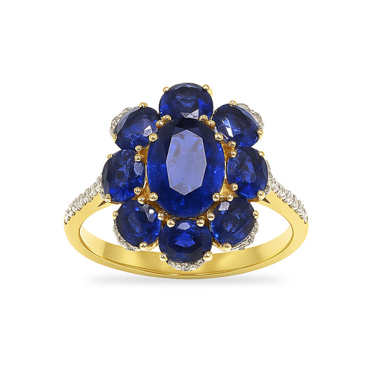 14k Sapphire Diamond Flower Cluster Ring