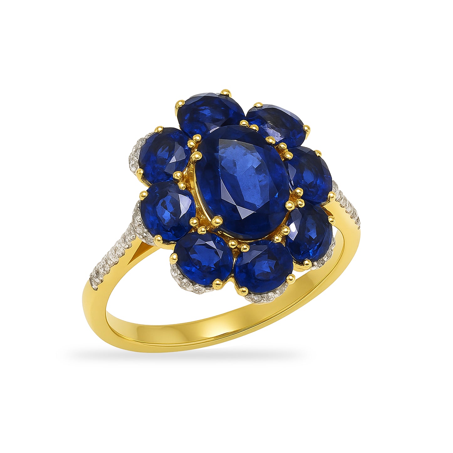 14k Sapphire Diamond Flower Cluster Ring