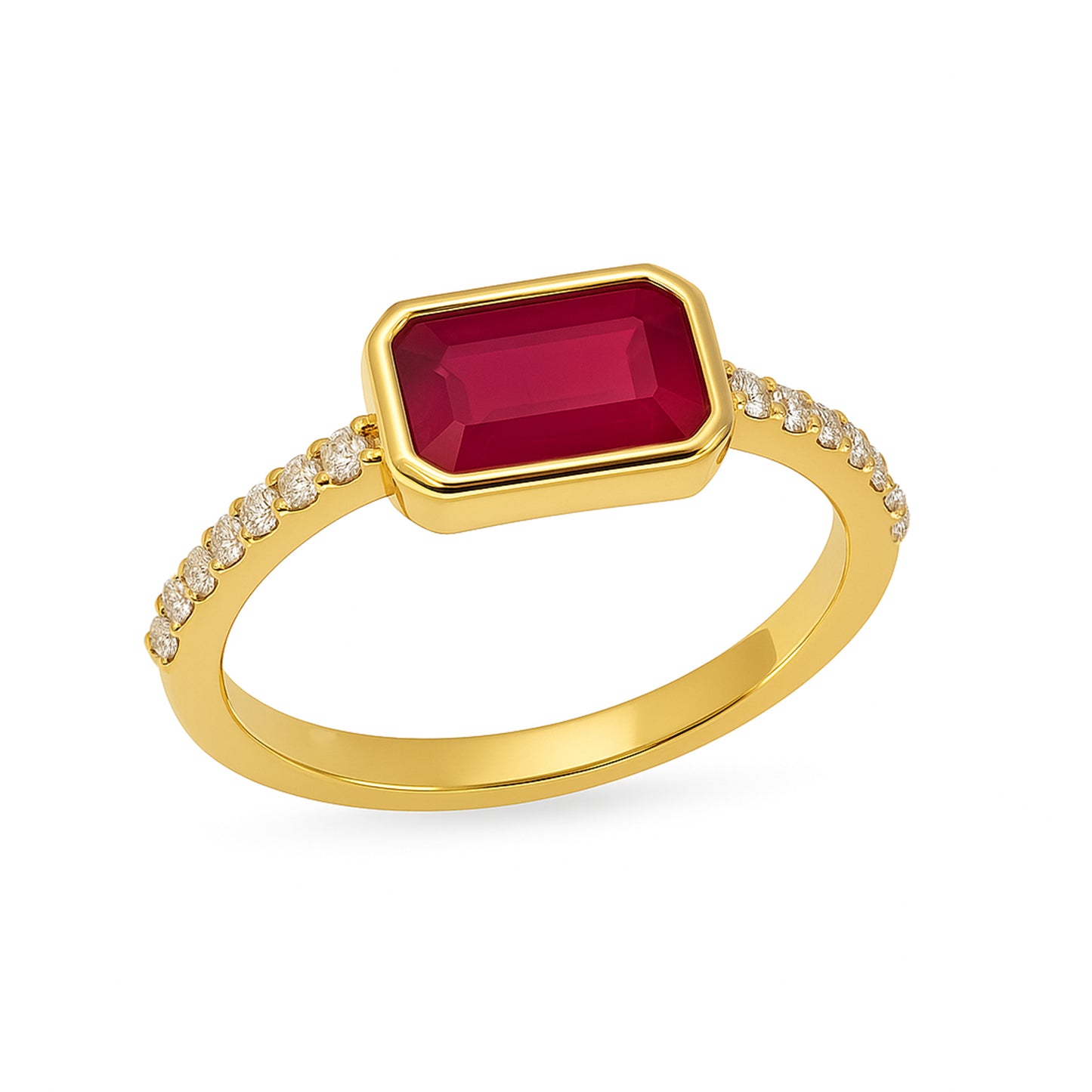 14k Ruby Diamond Rectangle Bezel Ring