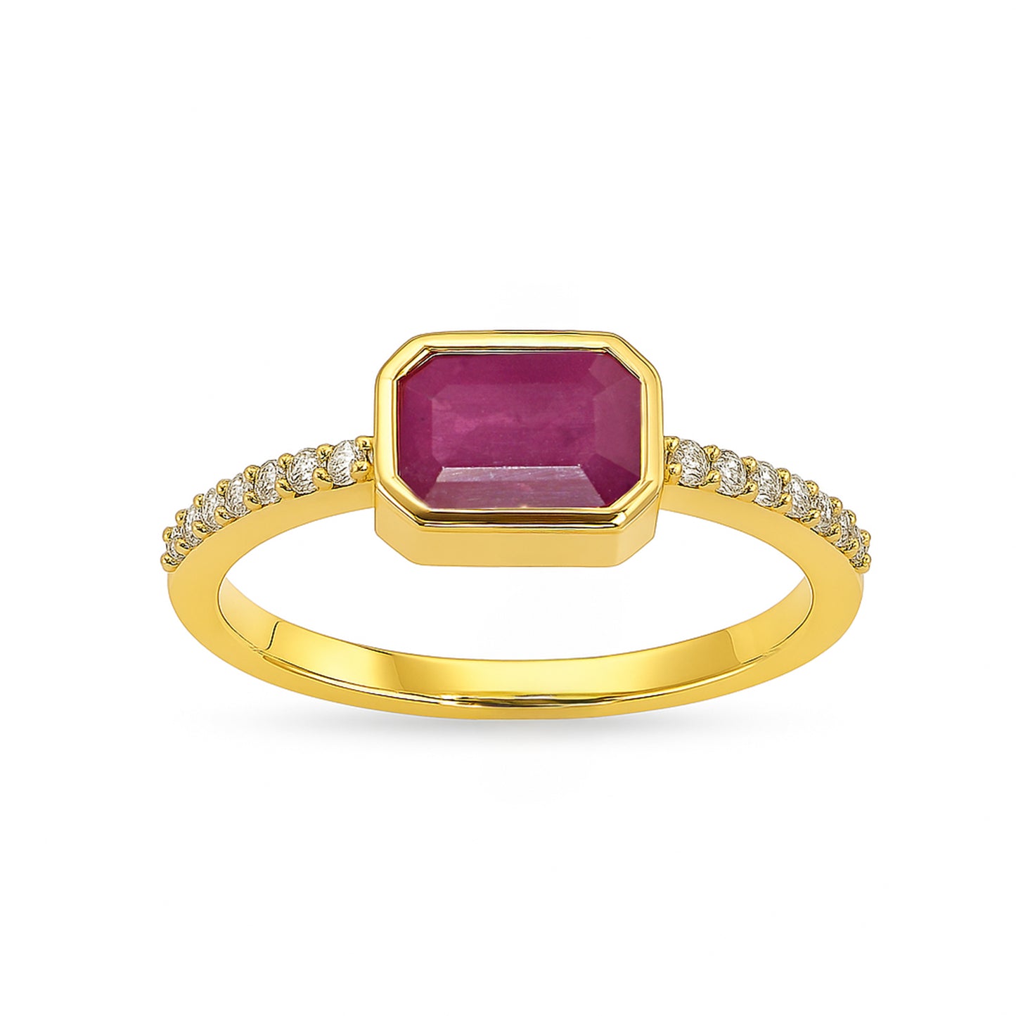 14k Ruby Diamond Rectangle Bezel Ring