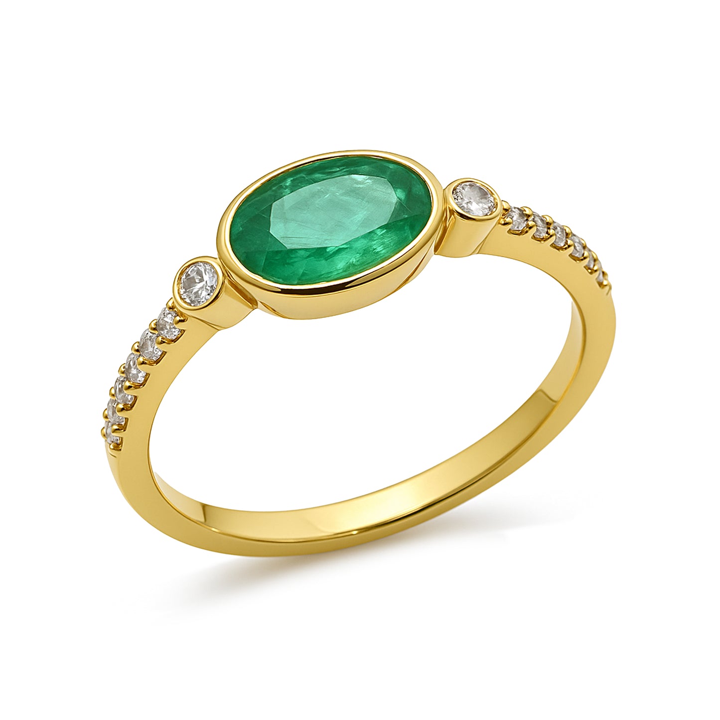 14k Emerald Diamond Oval Bezel Ring
